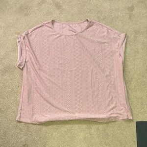 Light Pink Lace-Pattern Short Sleeve Top - Women